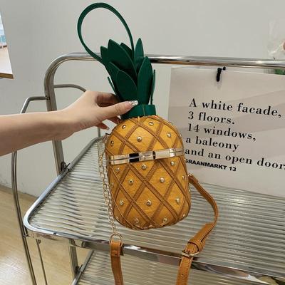 Geantă de vară versatilă tip găleată, crossbody și de mână, cu lanț, cu ananas