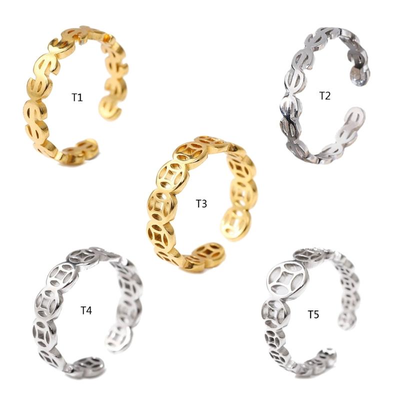 Vintage Hollow Lucky Ring Gold Silver Plated Coin Money Catcher Finger Rings