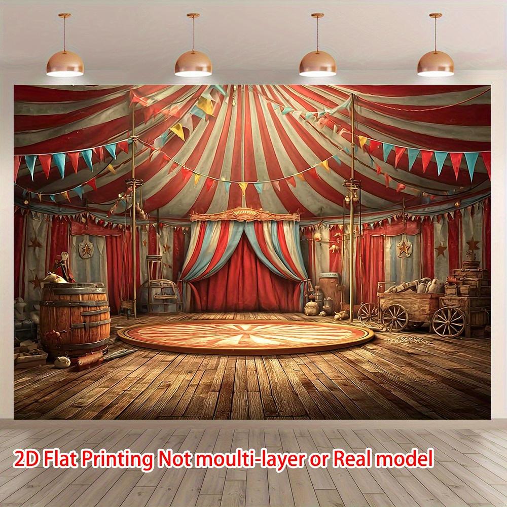 2D plane, 1 circus tent banner - red and white striped circus-themed party decoration 130x150cm
