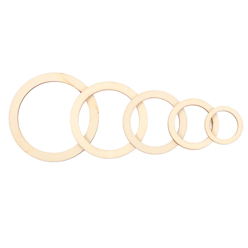 205Pcs Unfinished Wood Rings 5 Sizes Light Sturdy Smoothing Simple Wooden Wreath Rings for Craft DIY Decoration
