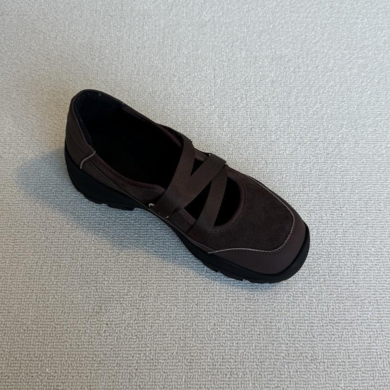 

Sheepskin version~ Soft leather retro platform cross strap Mary Jane shoes women s casual sports shoes ballet single shoes 40 коричневый