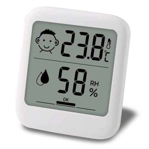 HATUSOKU Digital Thermometer and Hygrometer with Comfort Level Display, Magnetic Stand, Hanging, Palm-Sized (Simple, No Clock) White