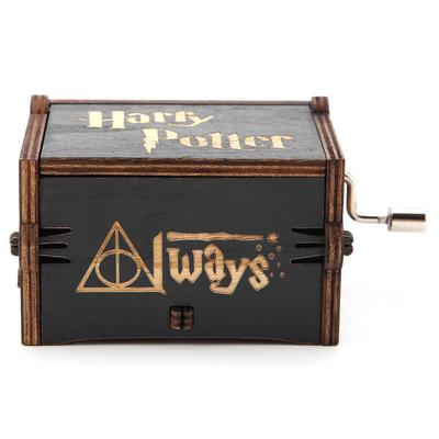 1Pc Wooden Hand Crank Music Box Mechanical Classic Craft Birthday Gift Black (#1)