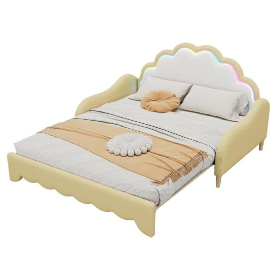 Muschelform Flachbett mit Kopfteil Umgebungslicht Fernbedienung Matratze Holzlattenrost Bett Schlafzimmer