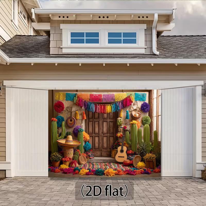 2D Mexican Fiesta Backdrop, Cinco De Mayo Cactus Guitar Photography Background