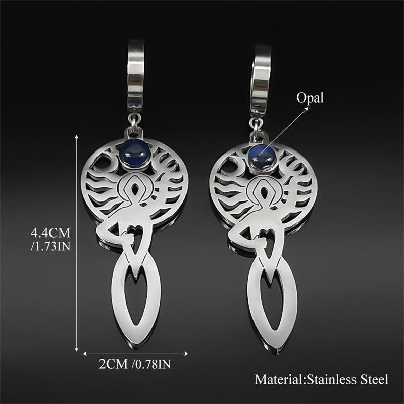 Hexe Dreifachmond Göttin Hekate Creolen für Damen Edelstahl Griechische Mythologie Amulett Ohrring Schmuck E3661SRS01