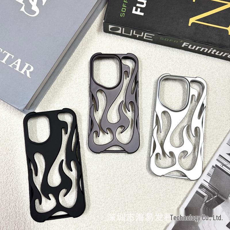 Apple 17 Pro Max Flame Heat Dissipation Case: Hollowed-Out, Frosted, Electroplated, Drop-Proof for iPhone 16/15.