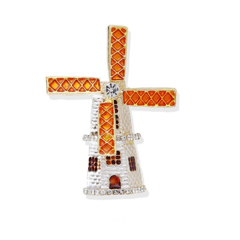 Lovey Windmill Cottage House Brooches For Women's Clothes Backpack Pins Gifts