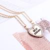 2pcs Per Set Heart Rhinestone Best Friends Engraved Pendant Friendship Necklace
