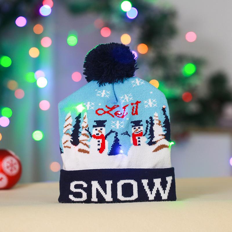 Cross-border Christmas decoration supplies cuffed knitted hat with ball LED light Santa Claus luminous hat for adults and children