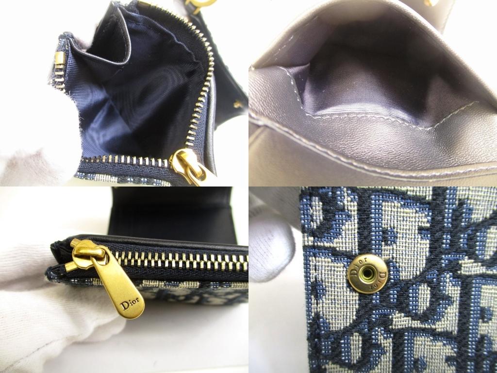 Authentic Christian Dior Navy Blue Canvas Leather Lady Dior Trifold Wallet #a977  Seller Refurbished