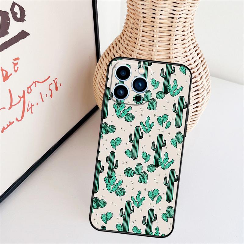 Cactus Pattern Case For iPhone 11 12 13 14 16 15 Pro Max Mini X XS Max XR Plus Cover Coque
