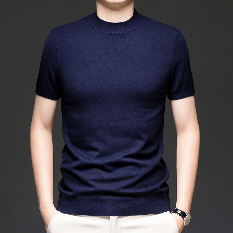 Men S Short Sleeve Half High Neck Casual Knit Sweater