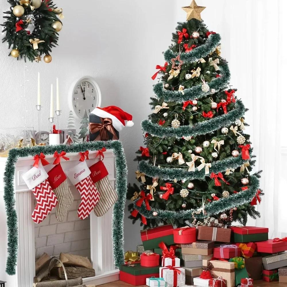 20/2M Christmas Ribbon Garland Xmas Tree Foil Pull Flower Ribbons Ornaments Green Cane Tinsel Wedding Party Decoration Supplies