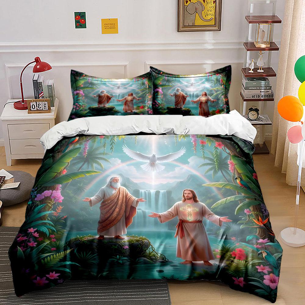 "Spiritual Ceremony in Lush Paradise" kid's and adults' bedroom decor, Exquisite three-piece bedding set gift