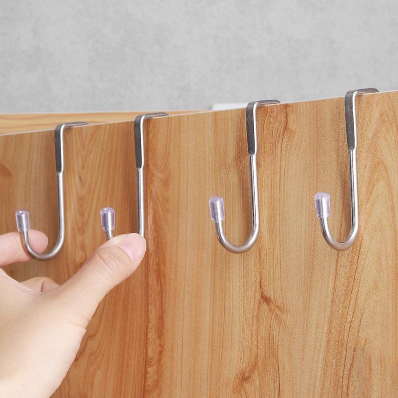 201 Stainless Steel Hook Free Punching Double S-Shape Hook Kitchen Bathroom Cabinet Door Back Type Coat Towel Storage Hanger
