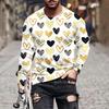 Spring and Autumn Round Neck 3D Love Printed Top Valentine's Day Themed T-shirts Fashionable Casual Long Sleeved Men's T-shirts