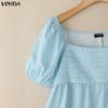 VONDA Summer Women Casual Square Collar Short Sleeve Polka Dots Blouse