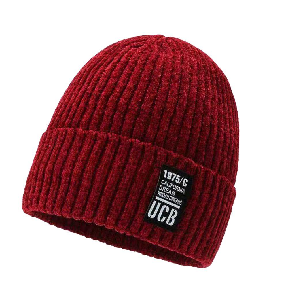 

Autumn Winter Plus Cashmere Cuff Beanies Knitted Hats Thicken Winter Beanies Hip Hop Hat Skullcaps вина червоного кольору