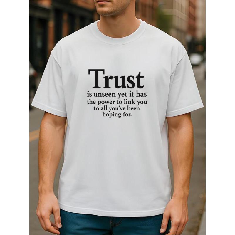 

European sizes Trust-themed Text Print, Simple and Inspiring Quote Design, Suitable for Daily and Home Wear, Street Trend Casual Versatile Top 4XL білий