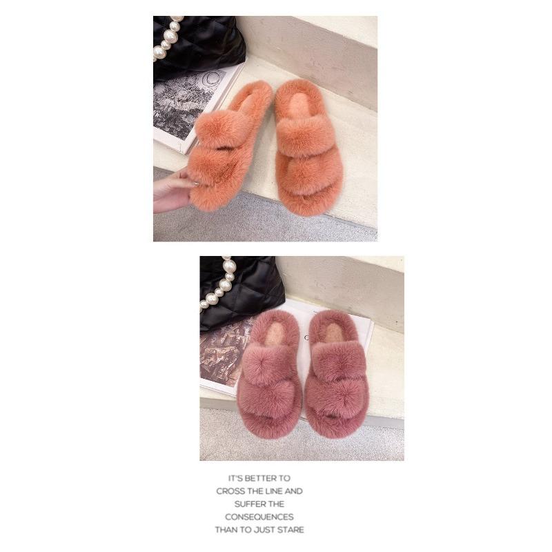 Women's Wool Slippers Candy Color Autumn and Winter New Double One-Piece Open-Toe Slippers Wool Cotton Slippers
