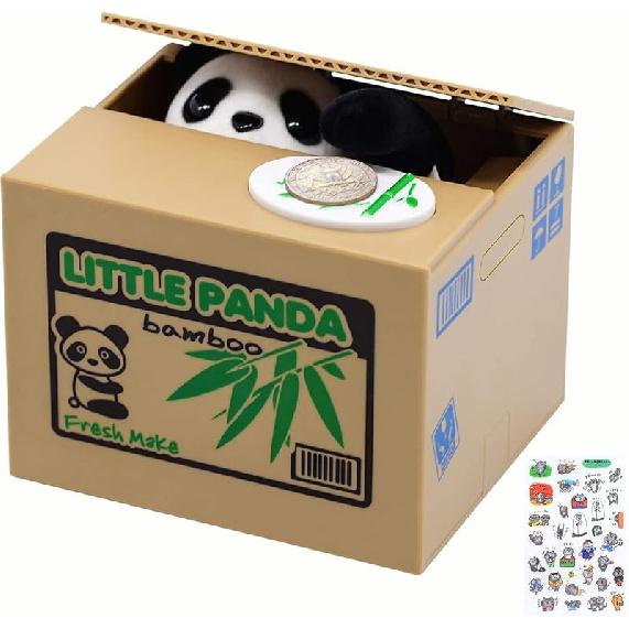 Panda Stealing Money Bank, Mischief Panda Coin Bank, Cute Piggy Bank for Kids, Automatic Money Saving Piggy Bank for Boys, Girls,Great Gift for коричневый