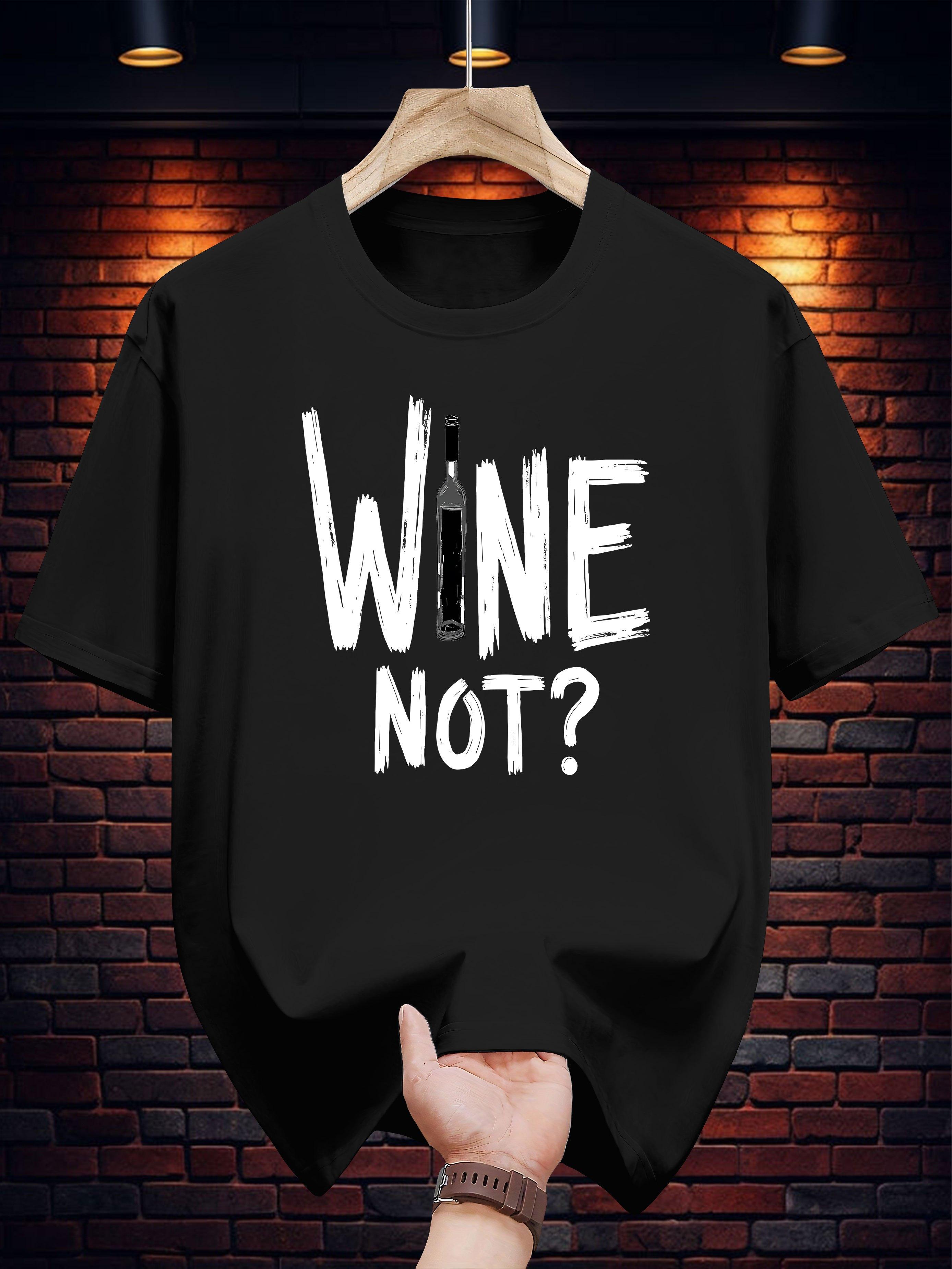 Graphic T-shirt - Navy Blue Wine Not? Print Casual Short Sleeve Tee XXXXL