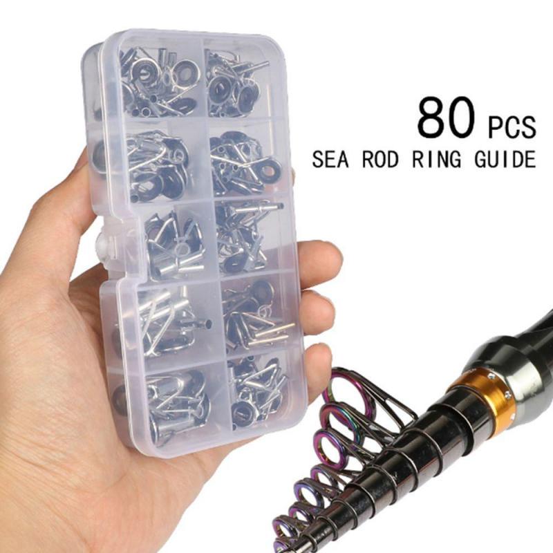 Buy 75pcs Stainless Steel Ceramic Fishing Rod Guide Kit Double Feet Eye