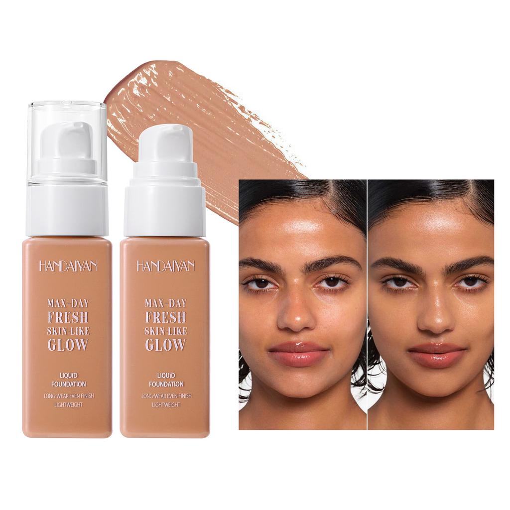 Liquid Foundation, Long-Lasting Dewy Finish Foundation with Pump, Lightweight Skin-Like Glow Full Coverage Face Makeup, Waterproof Liquid Base