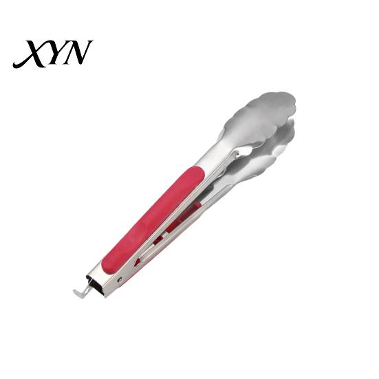 Rust-resistant Kitchen Tongs with Anti-Slip Handle And Silicone Scalloped Edges, Stainless Steel Heavy Duty Locking Food Clips for Grilling BBQ Salad,
