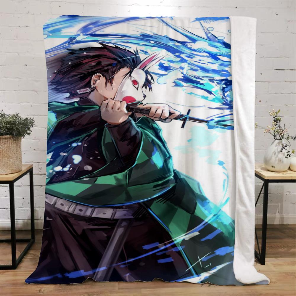 Demon Slayer Funny Blanket Bed Custom Blankets & Throw Microfiber Bedding Home and Decoration Beach Towel Knitted Plaid Knee Nap