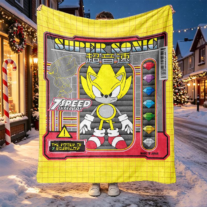 Sonic Pattern Blanket for Home Decoration, Bed, Sofa, Car Travel, Camping, Suitable for All Seasons, Birthday Christmas Gift