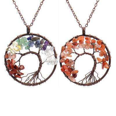 Vintage Handmade Bending Tree Of Life Colorful Gravel Crystal Pendant N79