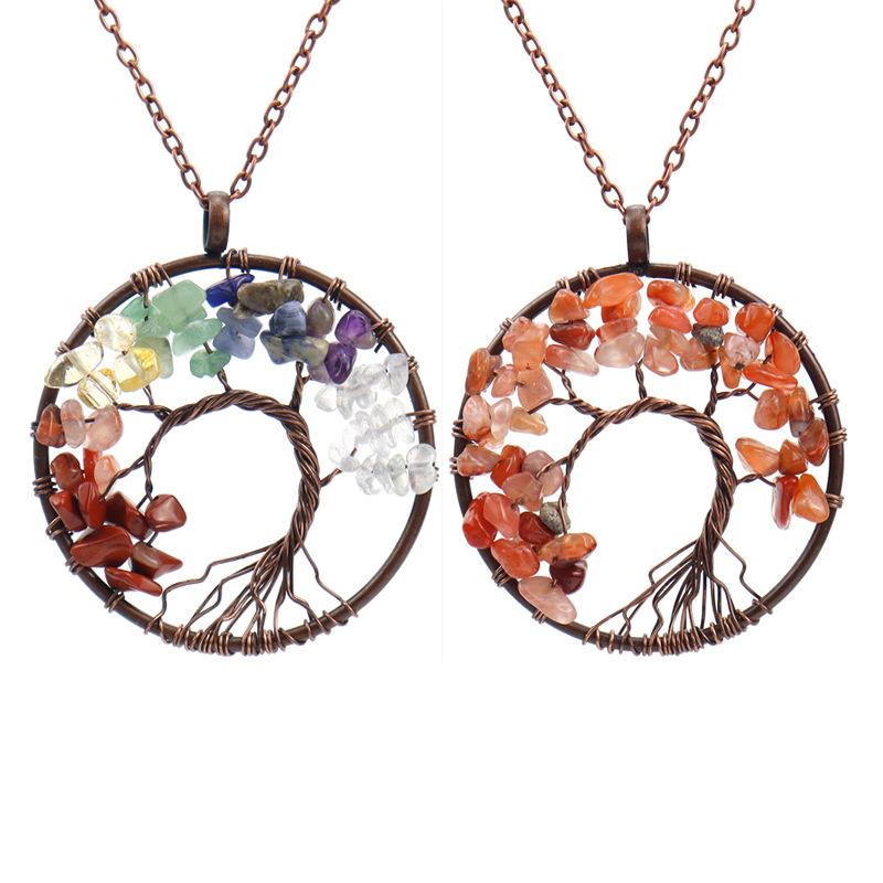 Vintage Handmade Bending Tree Of Life Colorful Gravel Crystal Pendant N79