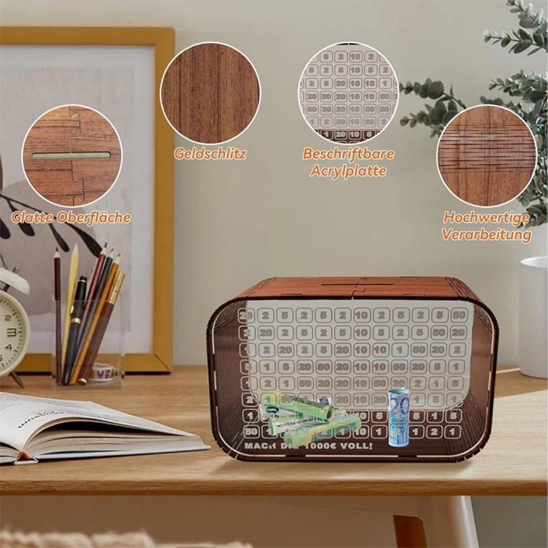 

Transparent Acrylic Cash Saving Box 1000 Eur Wooden Bank Cash Saving Money Box With Counter