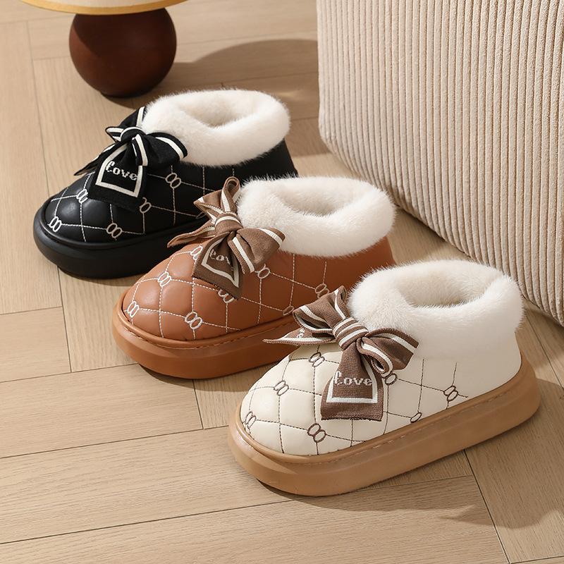 Waterproof Cotton Slippers Thickened Bag Heel Non-slip Warm Deodorant Fluffy Slippers Indoor Home Autumn and Winter Cotton Shoes