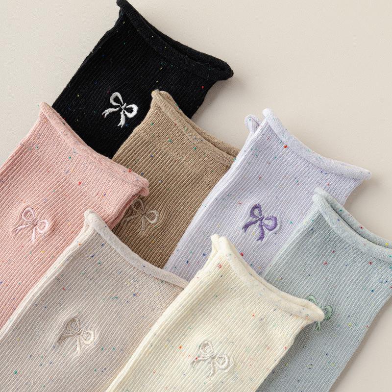5/10 Pairs Comfortable Casual Autumn Winter Socks for Women Korean Style Instagram Inspired Lace Mid Calf Socks Bow Embroidery Loose Fit Pile Socks