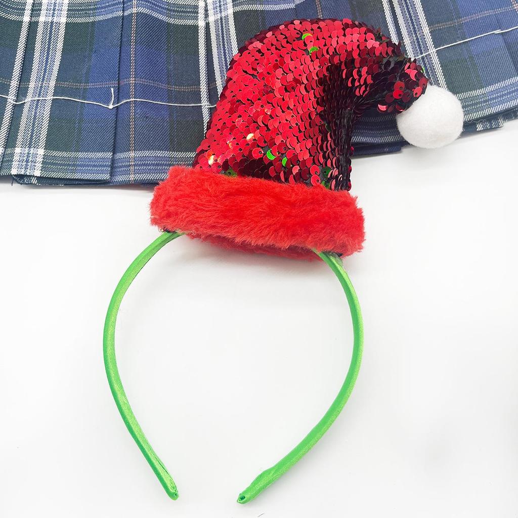 Dwustronna świąteczna opaska z cekinami - Dwustronna, urocza i świąteczna ozdoba na głowę