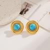 Ying Tai Turquoise Inlaid Stainless and Titanium Steel Stud Earrings, High Polish, Non-Fading, Vacuum Plated 18k Gold.
