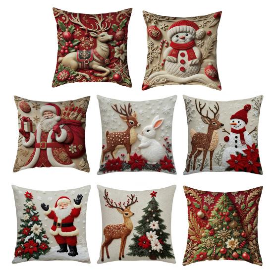 Christmas Pillow Cover 18x18 Inch Santa Reindeer Cushion Cover with Hidden Zipper Tree Snowman