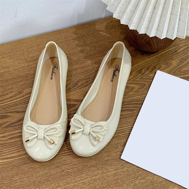 Scarpe da Ballo Basse da Donna Scarpe Casual Retro Fiocco Pelle Verniciata Slip-on Piatte Punta Tonda Bocca Bassa Mocassino Mujer Zapatos