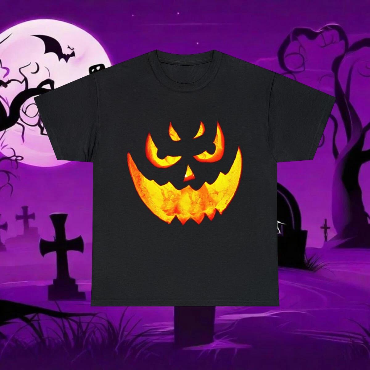 Scary Glowing Pumpkin Halloween Costume Graphic Tee Shirt, S-5XL M