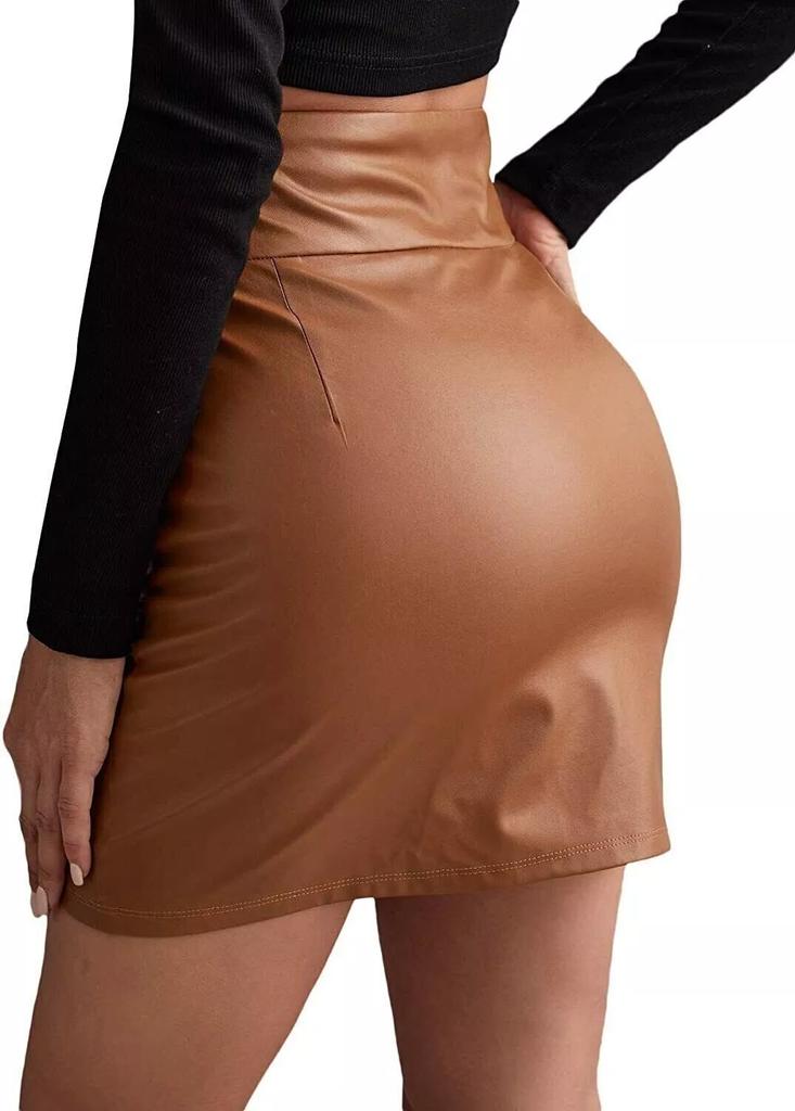 Women's  Lambskin Leather Casual Stylish Party Skirt Brown Short Handmade Genuine