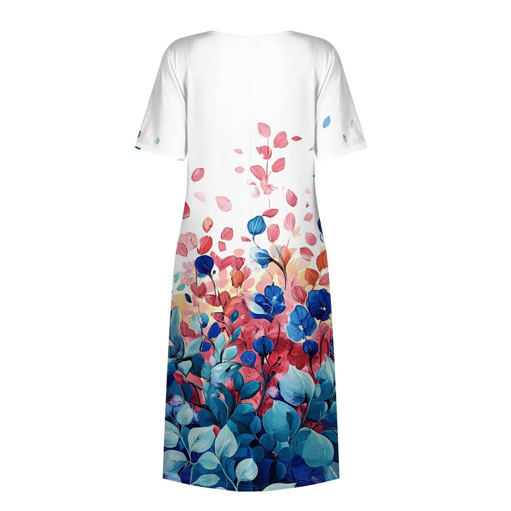 Women's Casual Cute Pattern Print Round Neck Midi Dress Basic Classic Outdoor Everyday Short Sleeve Loose Dress