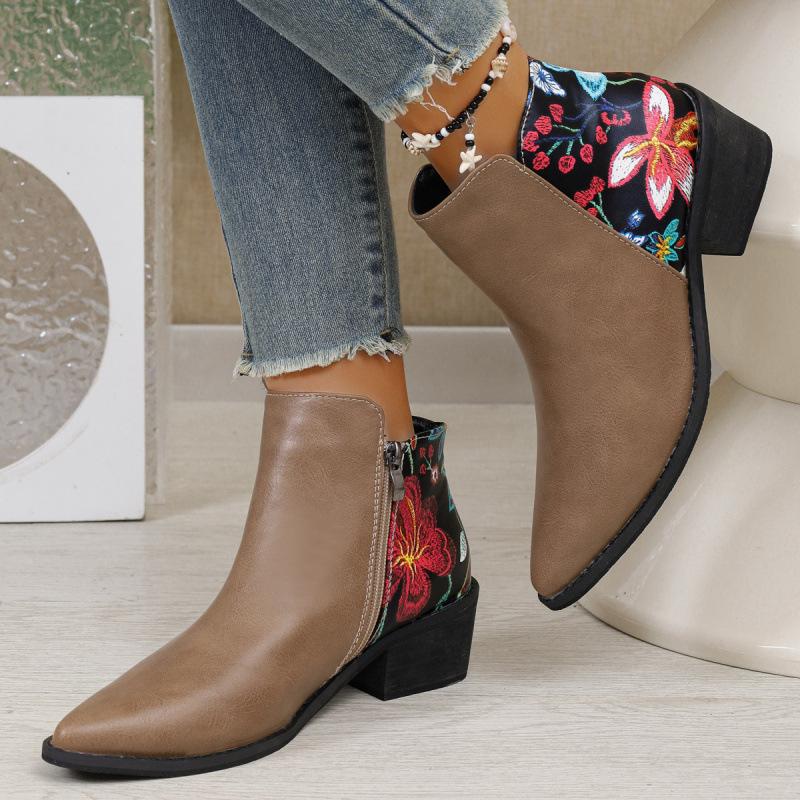 European, American and bare boots autumn and winter large size short boots elastic foot cover pointed thick heel leather boots