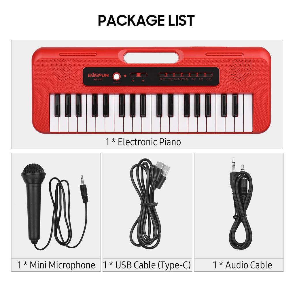 Btuty 37-Key Digital Piano with 10 Demo Presets, Mini Microphone, and Headphone/Auxiliary Recording Jack, Multifunctional Kids Keyboard