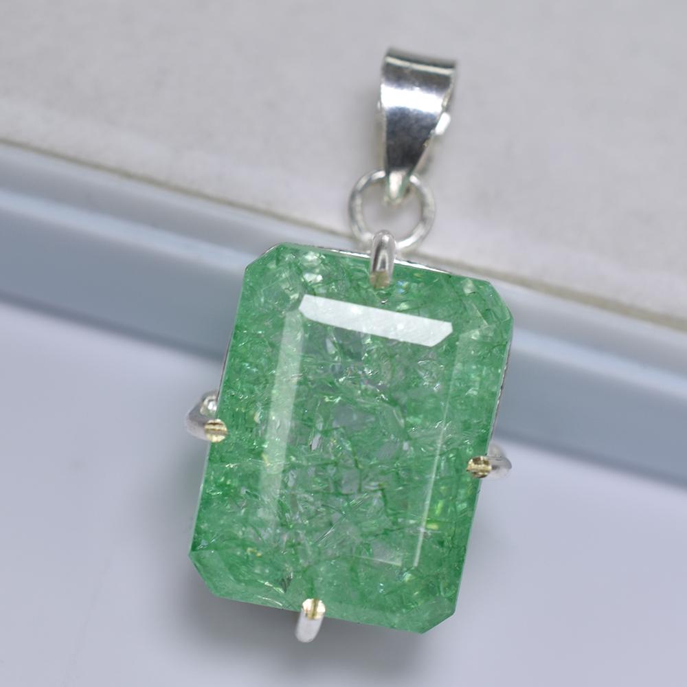 Zambian Green Emerald 66Ct Natural CERTIFIED 925 Sterling Silver Emerald Pendant MY.PD-164-NS