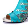 Johnature Handmade Embroidered Flower High-heeled Sandals Genuine Leather Peep Toe Women's Shoes