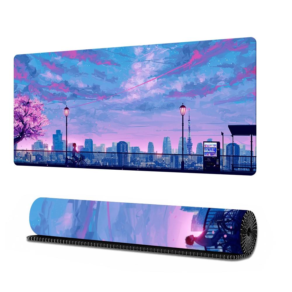 Japanese Anime-style Mousepad, Large Gaming Mouse Pad Featuring Anime Game Cityscapes, Non-slip Desk Mat, Dimensions 800x300x3mm