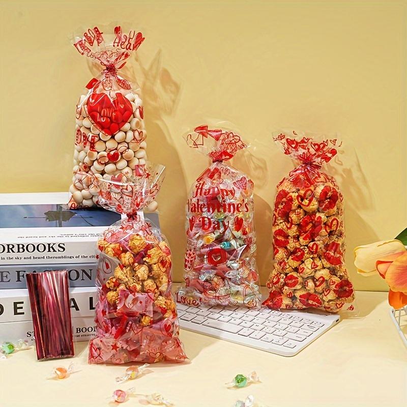 100 Pcs/Pack Candy Wrapping Cellophane Treat Bags with Twist Ties Candy Cookie Bags Gift Bags for Wedding Snack Dessert Party Favor Packaging